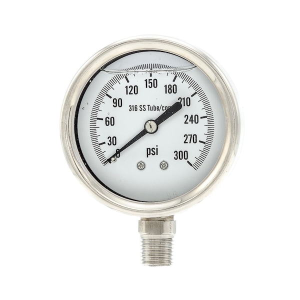 Pro 2 1/2 in Dial, 0/300 PSI, 1/4 in NPT, Lower Mount Glycerin Filled Pressure Gauge PRO-311L-254H - main